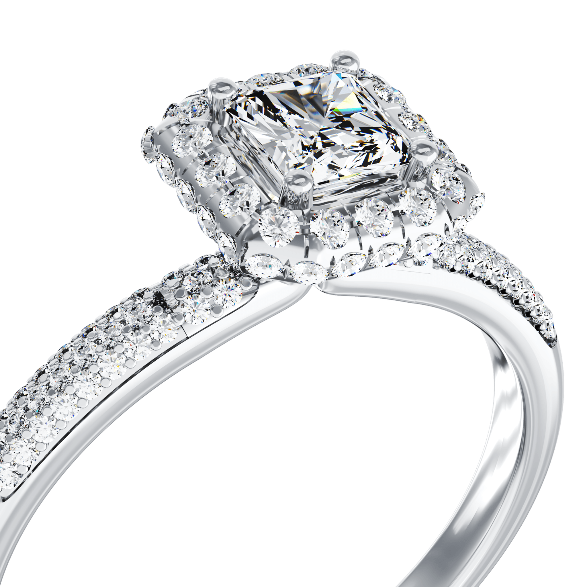 Eljegyzési gyűrű 18K-os fehér aranyból 0,2ct gyémánttal és 0,42ct gyémántokkal. Gramm: 3,09