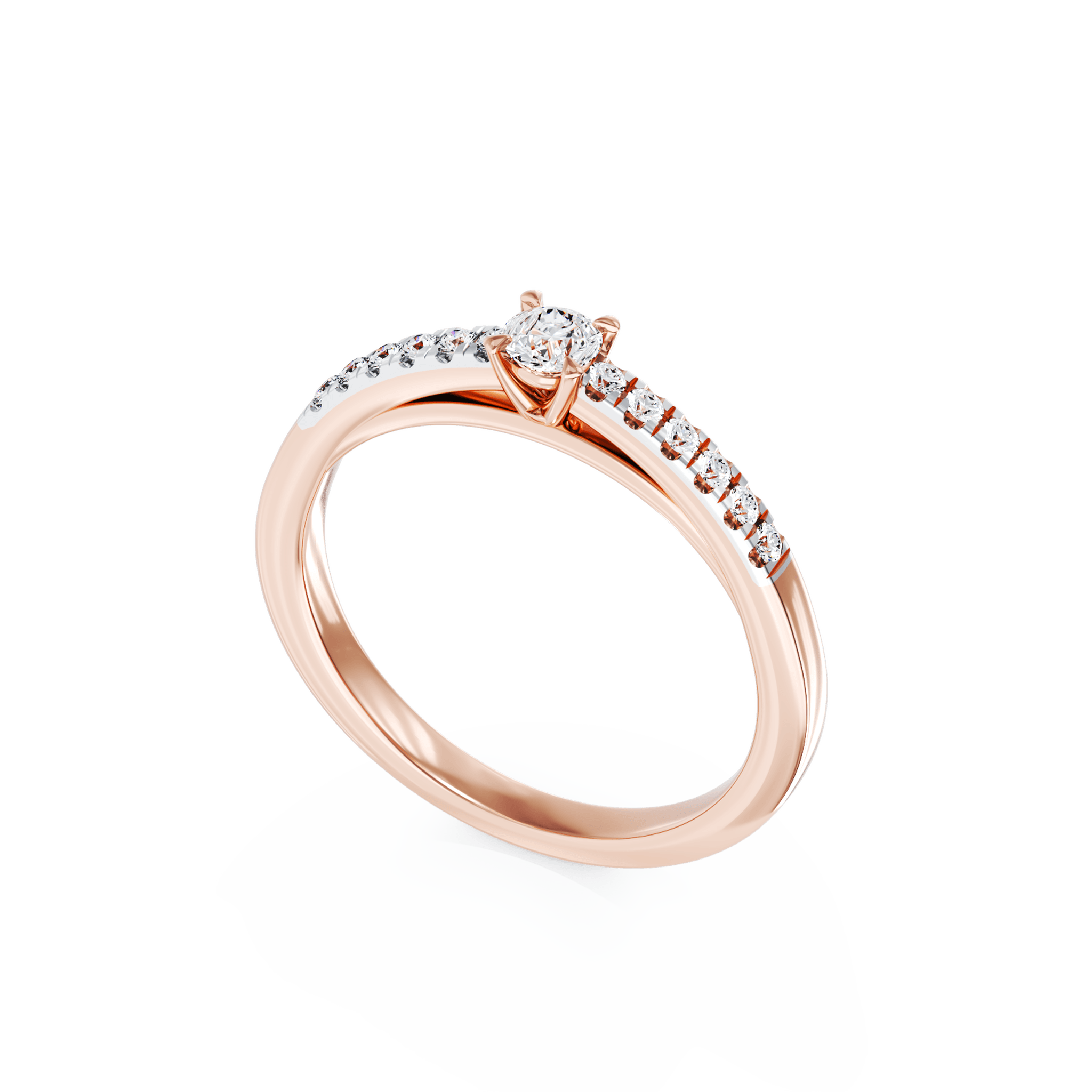 Eljegyzési gyűrű 18K-os rózsaszín aranyból 0,28ct gyémánttal és 0,12ct gyémánttal. Gramm: 2,8
