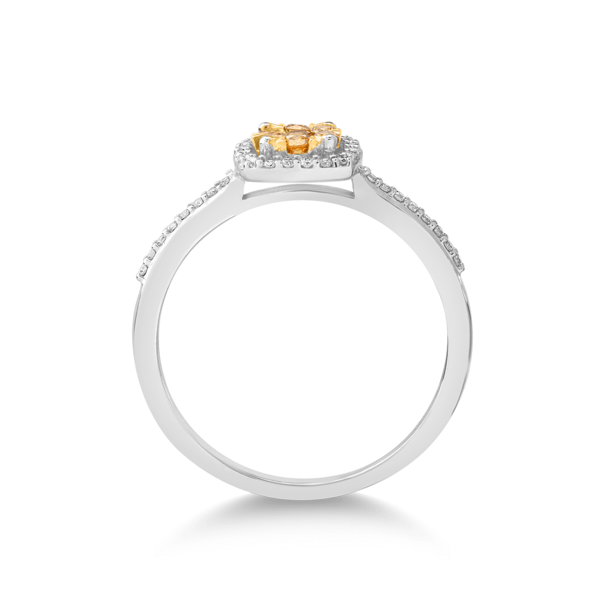 14 karátos fehér-sárga arany gyűrű 0.161 karátos díszes gyémántokkal és 0.128 karátos gyémántokkal