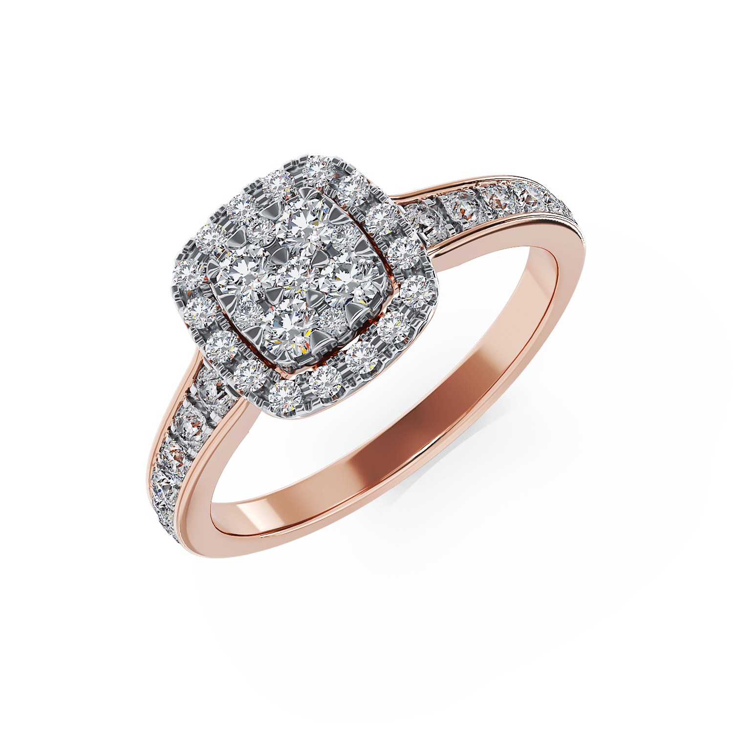 18 karátos rózsaszín arany eljegyzési gyűrű 0.52 karátos gyémántokkal