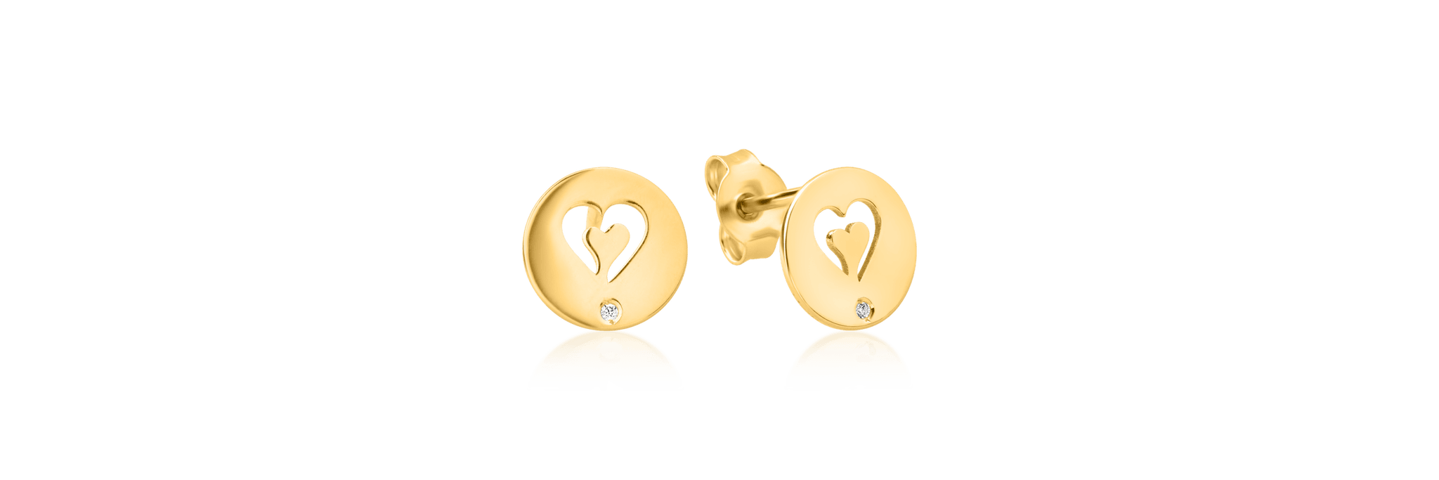 Fülbevaló pénzérme és szív 14K-os sárga aranyból