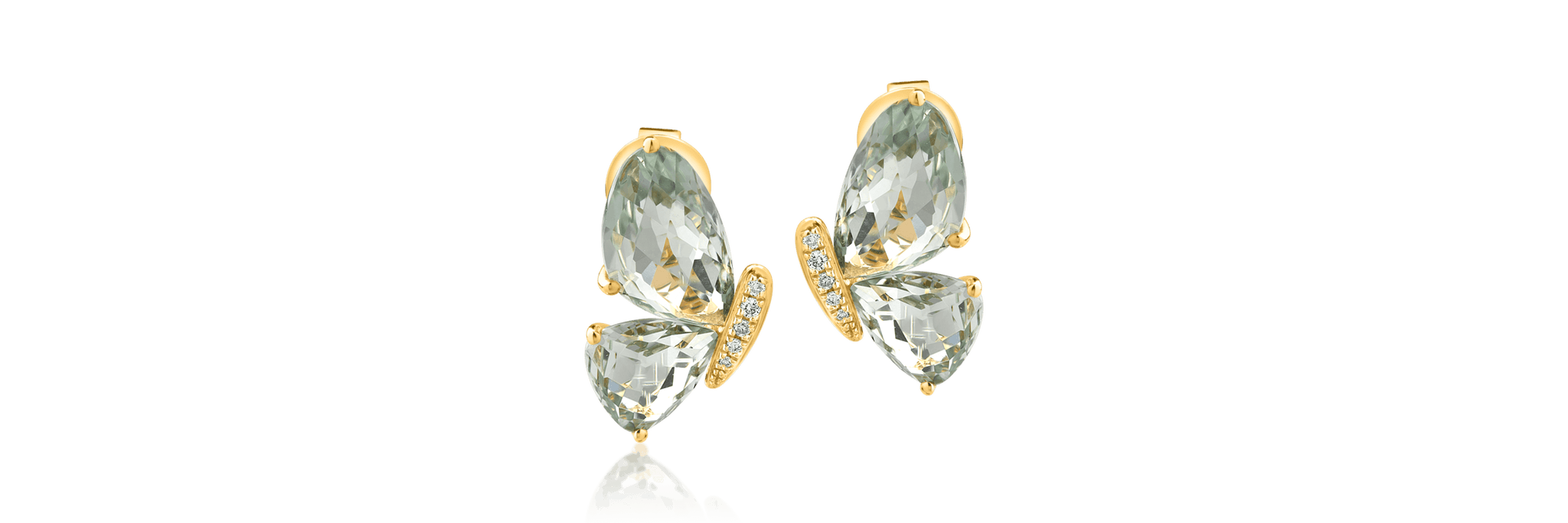 18k sárga pillangó fülbevaló 8.5ct zöld ametrih és gyémánt 0.06ct